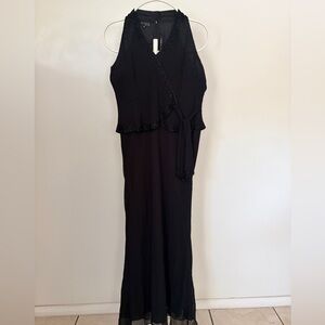 Vintage Jkara Black Beaded Wrap Maxi Dress